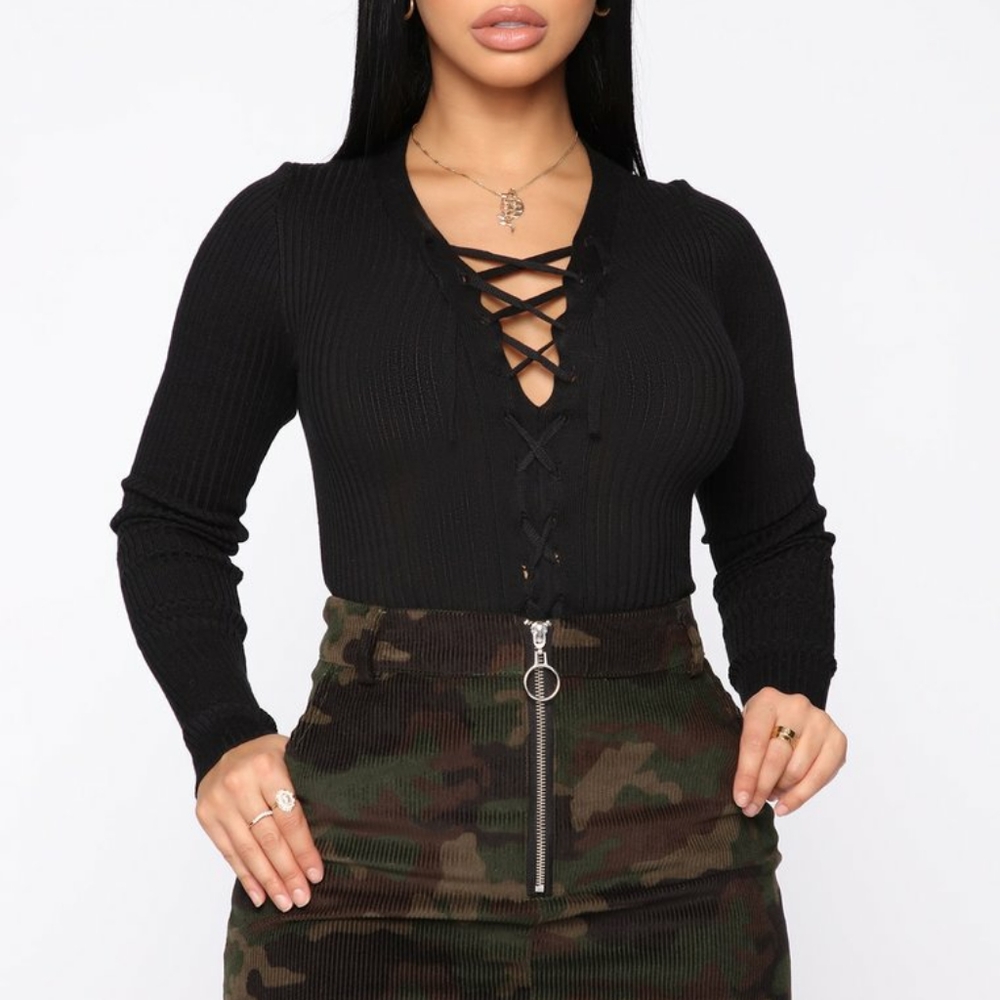 Love My Lace Up Crop Sweater
